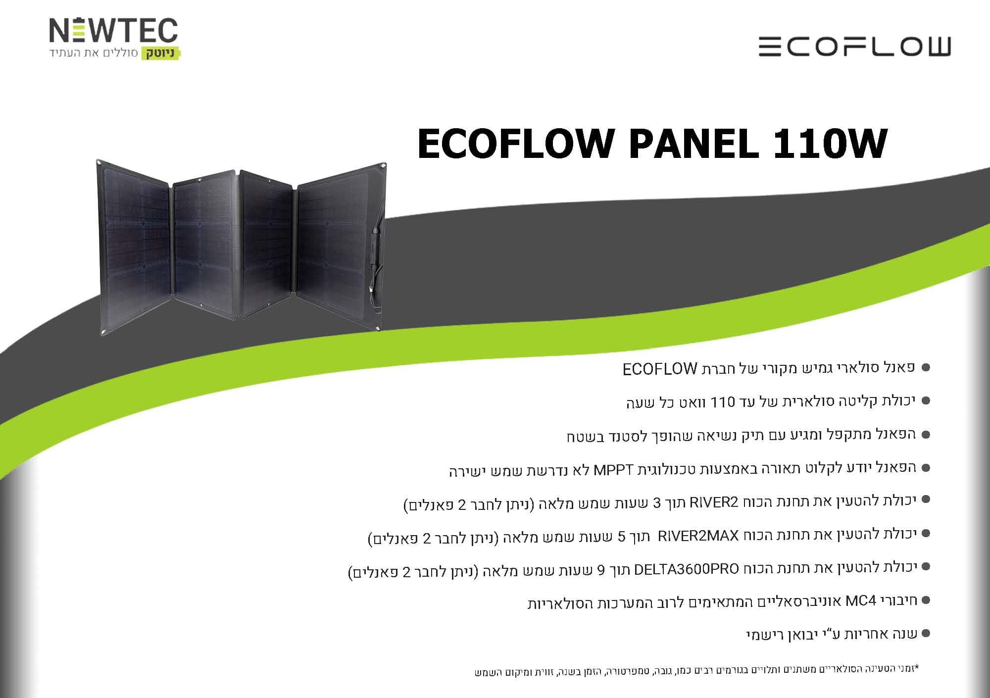 פאנל סולארי מתקפל ECOFLOW110, הספק 110W